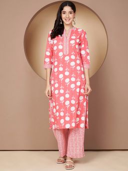 Poshak Hub - Pink Mandarin Neck Floral Kurta with Palazzo