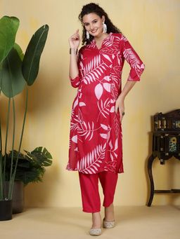 MEENA BAZAAR - Magenta Mandarin Neck Printed Kurta with Pant
