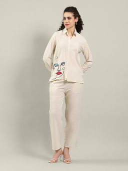 MEENA BAZAAR - Beige Collar Neck Printed Co-Ord Set