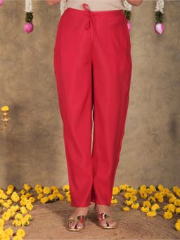 ARAMYA - Women Red Muslin Solid Pant