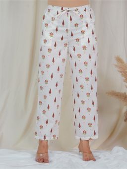 ARAMYA - Women Off White Soft Cotton Floral Pant