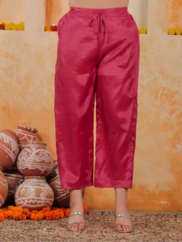 ARAMYA - Women Pink Poly Chanderi Solid Pant