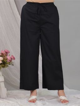 ARAMYA - Women Black Soft Cotton Solid Palazzo