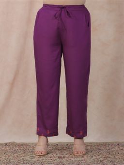 ARAMYA - Women Purple Viscose Solid Pant