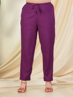 ARAMYA - Women Wine Viscose Solid Pant