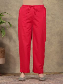 ARAMYA - Women Red Soft Cotton Solid Pant