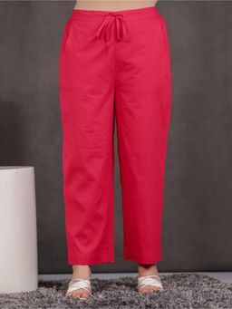 ARAMYA - Women Red Soft Cotton Solid Pant