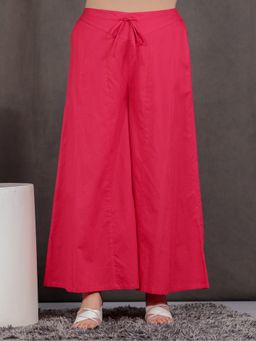 ARAMYA - Women Red Soft Cotton Solid Palazzo