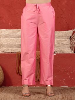 ARAMYA - Women Peach Poly Chanderi Solid Pant