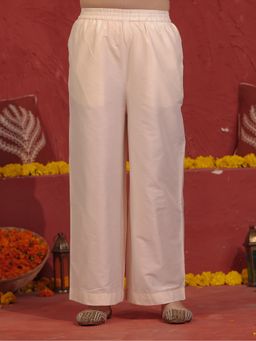 ARAMYA - Women Off White Poly Blend Solid Palazzo