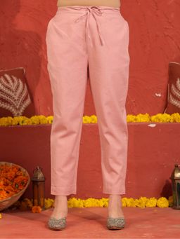 ARAMYA - Women Pink Linen Cotton Solid Pant