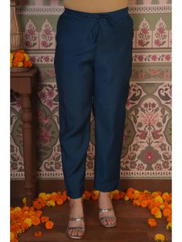 ARAMYA - Women Teal Roman Silk Solid Pant