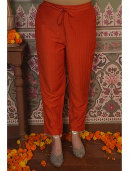 ARAMYA - Women Rust Roman Silk Solid Pant