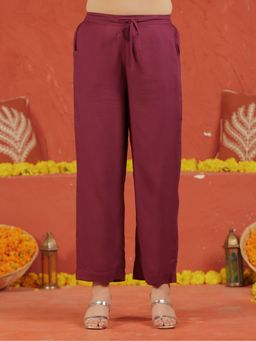 ARAMYA - Women Wine Viscose Solid Pant