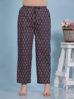 ARAMYA - Women Navy Blue Soft Cotton Butta Pant
