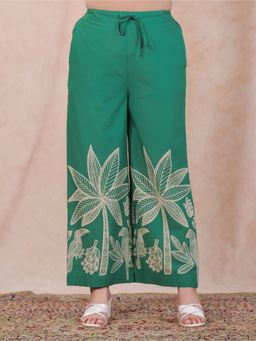 ARAMYA - Women Green Soft Cotton Placement Print Palazzo
