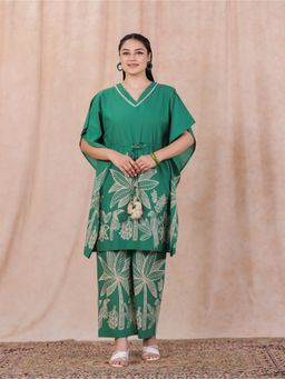 ARAMYA - Women Green Pure Cotton Abstract Kurta with Palazzo