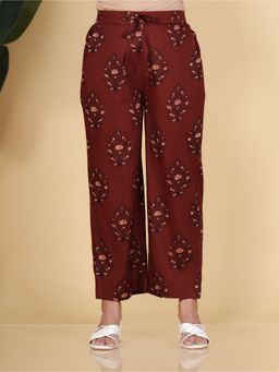 ARAMYA - Women Rust Soft Cotton Floral Pant