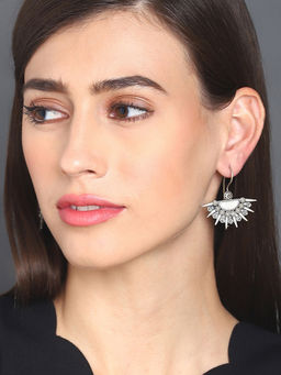Sohi - Silver Toned Plated Crescent Shaped Contemporary Drop Earrings