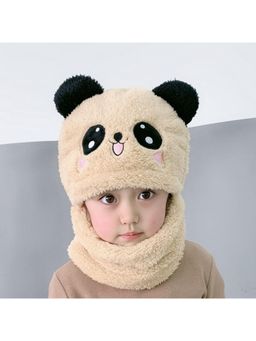 Priaansha Creations - Beige Kids Panda Design Warm Hat with Scarf