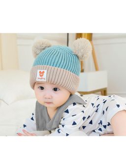 Priaansha Creations - Blue Winter Warm Knitted Beanie Cap with Two Fluffy Balls