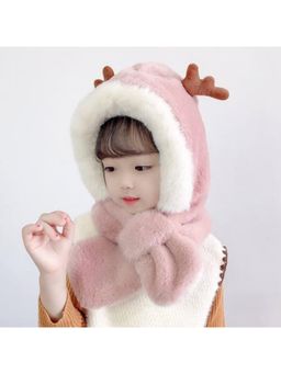 Priaansha Creations - Pink Winter Children Lined Cap with Cute Deer Horns