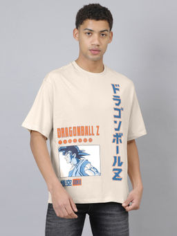 Free Authority - Men Official Dragon Ball Z Anime Printed Pure Cotton Beige T-Shirt