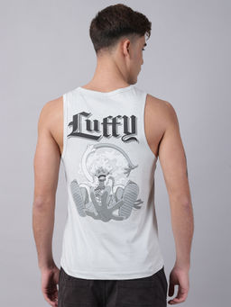 Free Authority - Men Official One Piece Anime Printed Pure Cotton Grey Tank Top