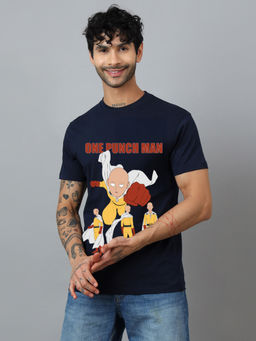 Free Authority - Men Official One Punch Man Anime Printed Pure Cotton Navy Blue T-Shirt