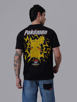 Free Authority - Men Pikachu Graphic Cotton Black Relaxed Fit T-Shirt