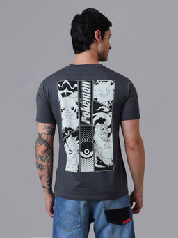 Free Authority - Men Official Pokemon Characters Printed Cotton Grey Regular Fit T-Shirt