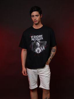 Free Authority - Men Official Stranger Things Eddie Munson Graphic Black T-Shirt