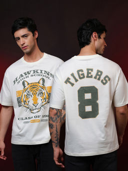 Free Authority - Men Official Stranger Things Hawkins High School Printed Off White T-Shirt