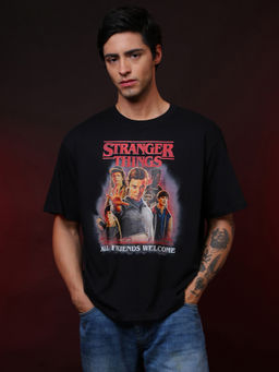 Free Authority - Men Official Stranger Things Graphic Cotton Black T-Shirt