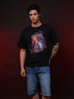 Free Authority - Men Official Stranger Things Steve Harrington Graphic Black T-Shirt