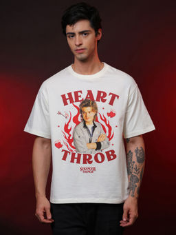 Free Authority - Men Official Stranger Things Steve Harrington Graphic Off White T-Shirt