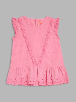 Blue Giraffe - Girls Pink Embroidered Top