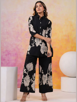 Sindh Fashion - Black Semi Cotton Floral Printed Co-Ord (Set of 2)