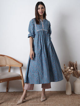 PINKSKY - Womens Blue Anarkali Kurta with Pant (Set of 2)