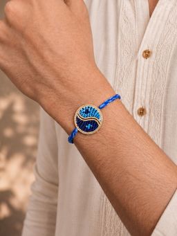 BeAbhika - Blue Yin Yang Dual Tone Braided Thread Rakhi with Roli Chawal Capsules