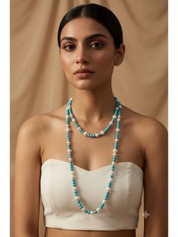 Kastiya Jewels - Magnasite Turquoise Semi Precious Gemstone and Pearl Necklace