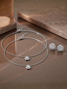 LuxeVogue - Halo Sparkle 925 Silver Earrings and Anklet Set