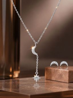 LuxeVogue - Celestial Moonlight 925 Sterling Silver Necklace, Earrings