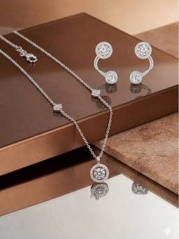 LuxeVogue - Halo Pendant Necklace and Matching Solitaire Jacket Earrings Set