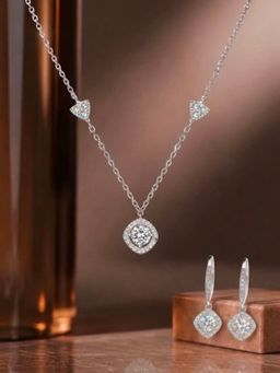 LuxeVogue - 925 Sterling Silver Hoop Earrings and Solitaire Necklace Combo