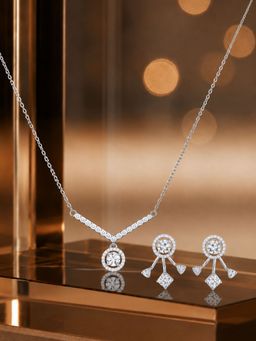 LuxeVogue - 925 Sterling Silver Starry Night Earrings and Halo Pendant Necklace Set