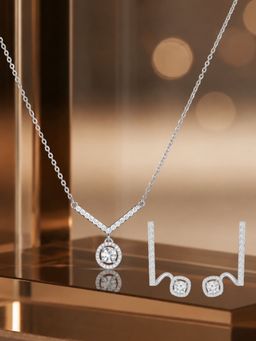 LuxeVogue - Solitaire Pendant Necklace and Matching Solitaire Cuff Earrings Set