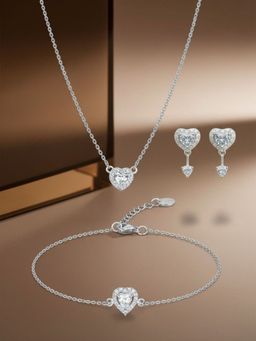 LuxeVogue - Heart Pendant Necklace, Heart Bracelet and Heart Drop Earrings Set