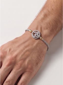 MINJI AND CO. - Silver Tone Om Rakhi Gold Plated Brass with CZ Stone Adjustable Thread