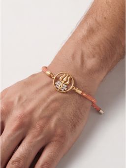 MINJI AND CO. - Shiv Trishul Rakhi Gold Plated Brass with CZ Stone Adjustable Thread